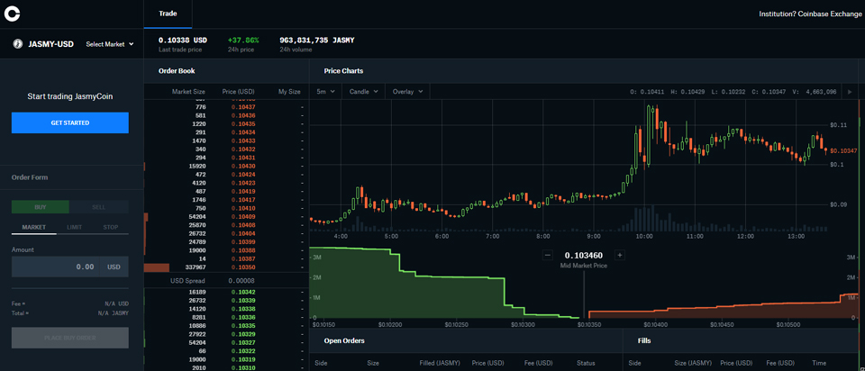 코인베이스에서 거래 중인 자스미코인 / 자료=코인베이스