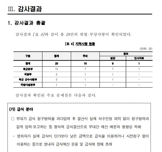 ▲감사원이 육군 정기 보고서를 발간했다. (사진출처=감사원 보고서 캡처)