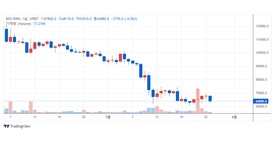 업비트 원화마켓에서 거래 중인 비트코인 SV / 자료=업비트
