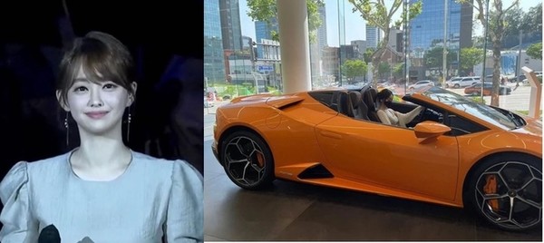 강아랑 기상케스터가 지난 11일 인스타그램에 람보르기니를 시승한 사진과 글을 올린 가운데 해당 람보르기니 차종에 대한 궁금증이 일고 있다./사진=강아랑 SNS