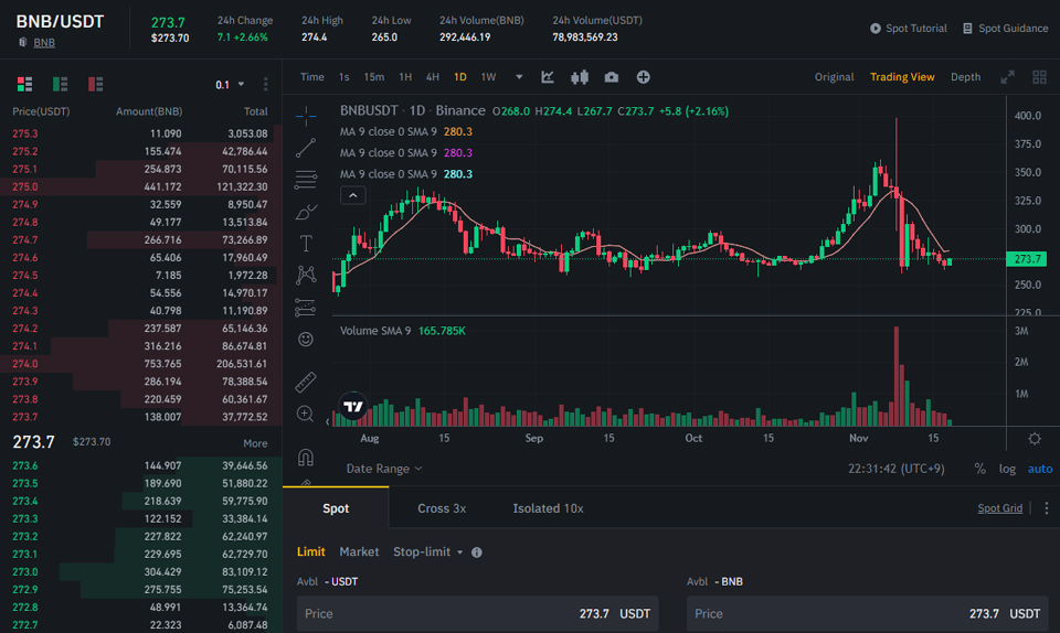 바이낸스 테더마켓에서 거래 중인 바이낸스 체인 / 자료=바이낸스