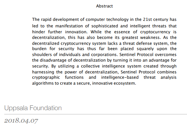 센티넬프로토콜 영문 백서는 2018년 4월 7일이다. / 자료=센티넬프로토콜