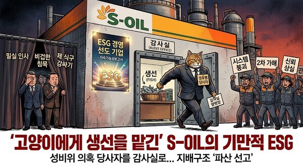 [만평] 에쓰오일의 '기적의 인사 참변'과 박살 난 ESG...성비위 덮은 '감... - 뉴스 썸네일 이미지